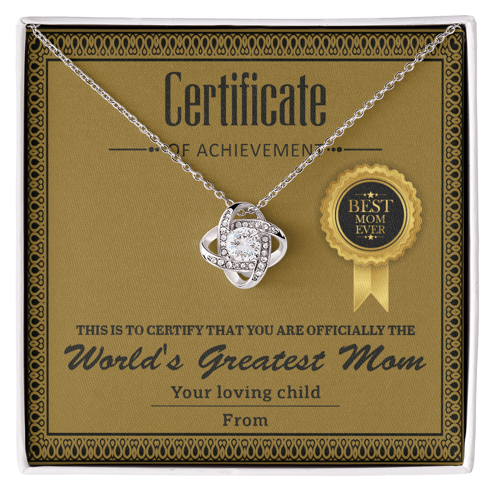 Love Knot Necklace – Gift for the Best Mom Ever with a Certificate of Love and Gratitude - TreasuredTale