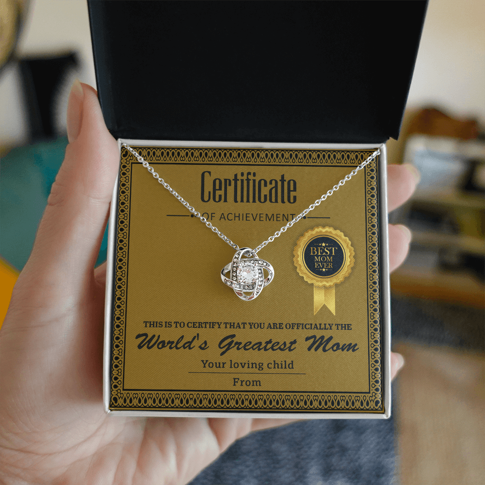 Love Knot Necklace – Gift for the Best Mom Ever with a Certificate of Love and Gratitude - TreasuredTale