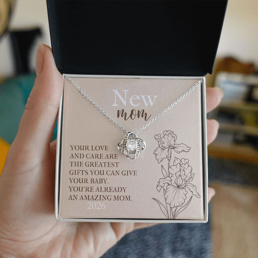 Love Knot Necklace for New Mom With Birth Flower - Mother's Day Gift