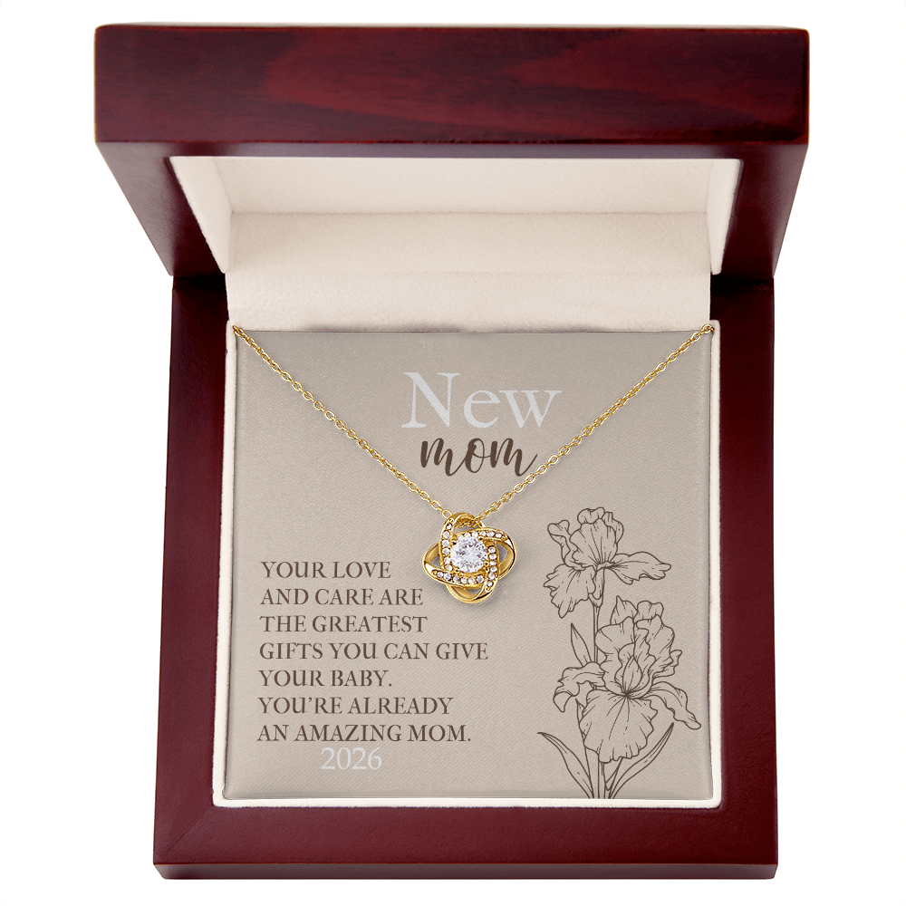 Love Knot Necklace for New Mom With Birth Flower - Mother's Day Gift