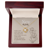 Love Knot Necklace for New Mom With Birth Flower - Mother's Day Gift