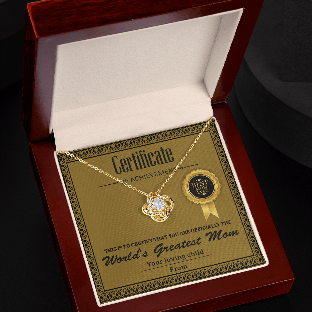 Love Knot Necklace – Gift for the Best Mom Ever with a Certificate of Love and Gratitude - TreasuredTale