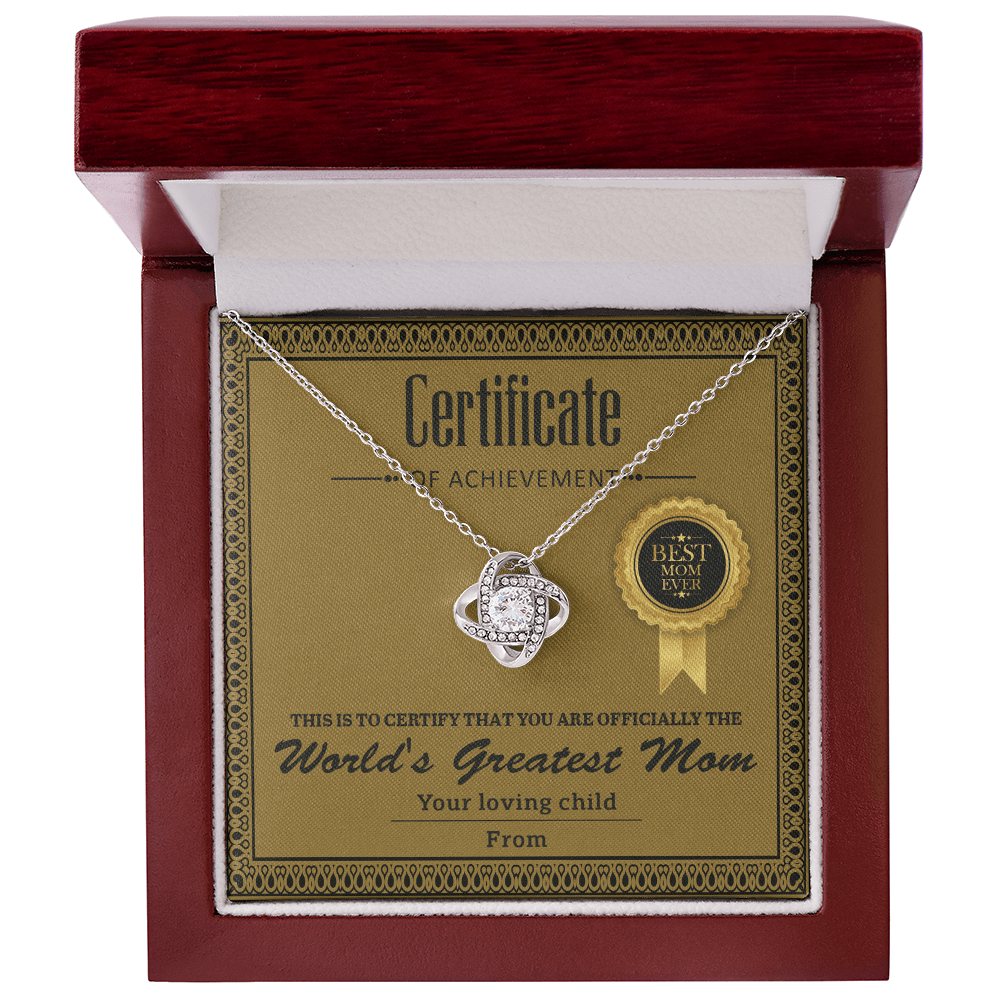 Love Knot Necklace – Gift for the Best Mom Ever with a Certificate of Love and Gratitude - TreasuredTale