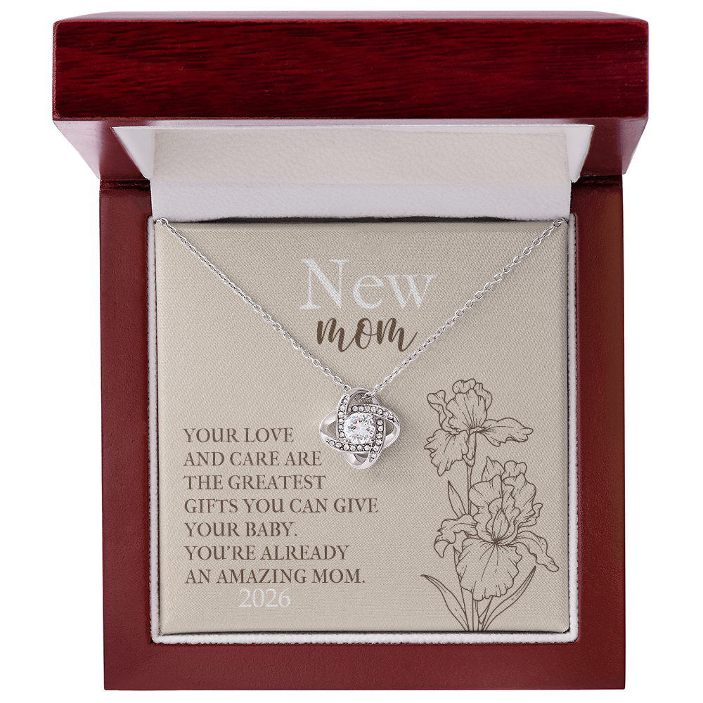 Love Knot Necklace for New Mom With Birth Flower - Mother's Day Gift