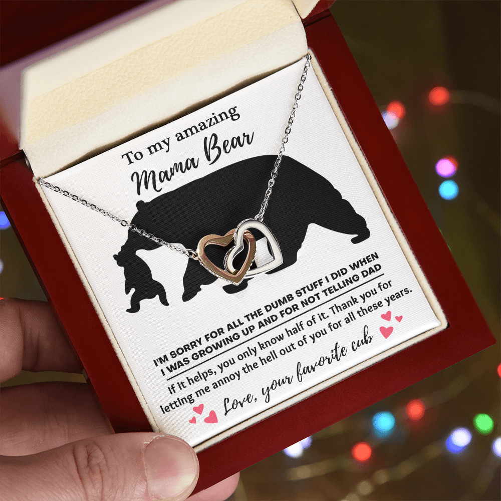 Interlocking Hearts Necklace – Funny Mama Bear Gift - TreasuredTale
