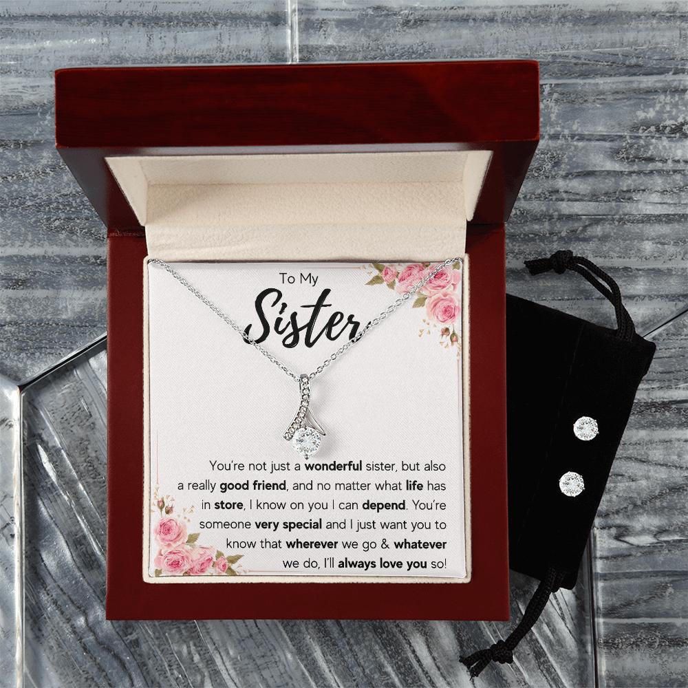 Alluring Beauty Necklace & Earring Set for Sister from Sister - Mother's Day Gift, You're a wonderful Sister