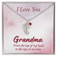 Engraved Baby Feet Necklace with Birthstone for Grandma - Mother's Day Gift