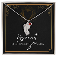 Engraved Baby Feet Necklace with Birthstone for Her: Wife, Future Wife / Fiancee, Soulmate, Girlfiend ... - Mother's Day Gift