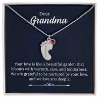 Engraved Baby Feet Necklace with Birthstone for Grandma - Mother's Day Gift
