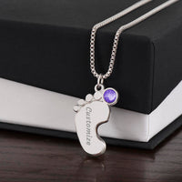 Engraved Baby Feet Necklace with Birthstone for Daughter-In-Law from Mother-In-Law - Mother's Day Gift