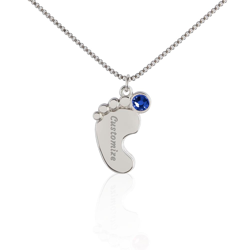 Engraved Baby Feet Necklace with Birthstone for Daughter-In-Law from Mother-In-Law - Mother's Day Gift