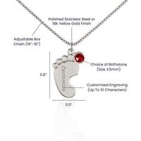 Engraved Baby Feet Necklace with Birthstone for Grandma - Mother's Day Gift