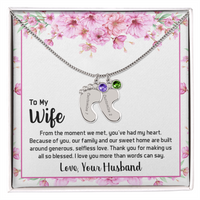 Engraved Baby Feet Necklace with Birthstone for Wife from Husband - Mother's Day Gift