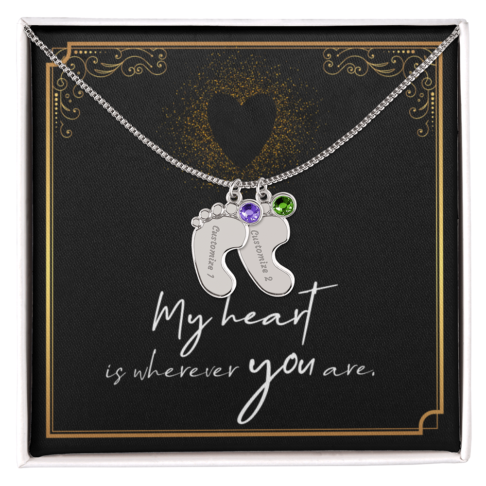 Engraved Baby Feet Necklace with Birthstone for Her: Wife, Future Wife / Fiancee, Soulmate, Girlfiend ... - Mother's Day Gift