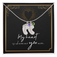 Engraved Baby Feet Necklace with Birthstone for Her: Wife, Future Wife / Fiancee, Soulmate, Girlfiend ... - Mother's Day Gift