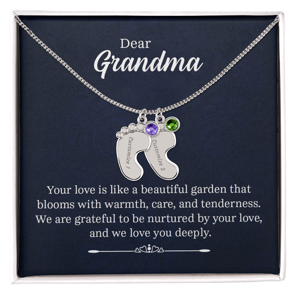 Engraved Baby Feet Necklace with Birthstone for Grandma - Mother's Day Gift