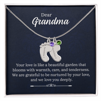 Engraved Baby Feet Necklace with Birthstone for Grandma - Mother's Day Gift