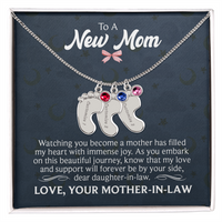 Engraved Baby Feet Necklace with Birthstone for Daughter-In-Law from Mother-In-Law - Mother's Day Gift