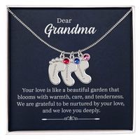 Engraved Baby Feet Necklace with Birthstone for Grandma - Mother's Day Gift