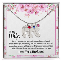 Engraved Baby Feet Necklace with Birthstone for Wife from Husband - Mother's Day Gift