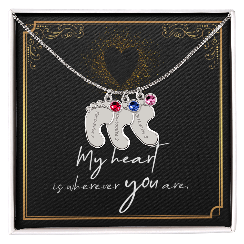 Engraved Baby Feet Necklace with Birthstone for Her: Wife, Future Wife / Fiancee, Soulmate, Girlfiend ... - Mother's Day Gift