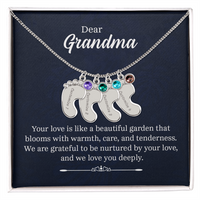 Engraved Baby Feet Necklace with Birthstone for Grandma - Mother's Day Gift