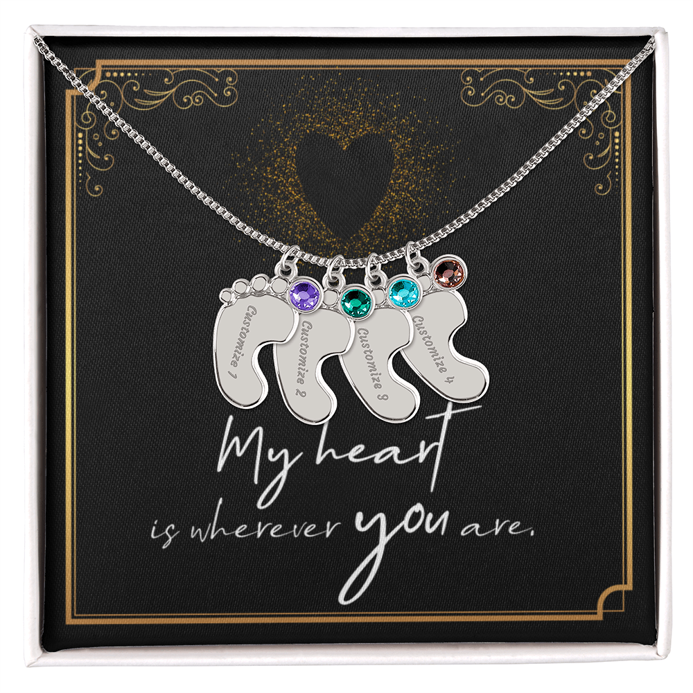 Engraved Baby Feet Necklace with Birthstone for Her: Wife, Future Wife / Fiancee, Soulmate, Girlfiend ... - Mother's Day Gift