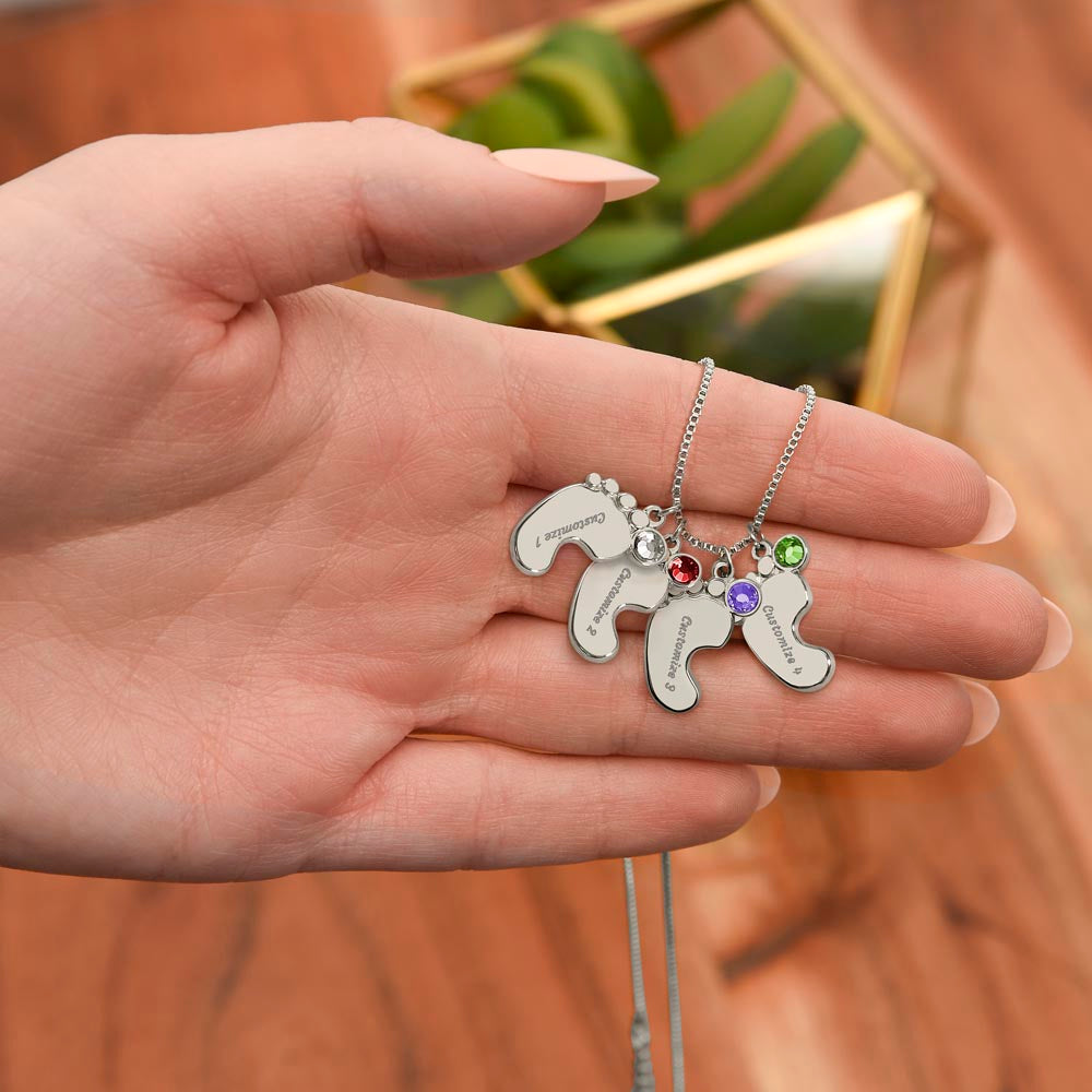 Engraved Baby Feet Necklace with Birthstone for Her: Wife, Future Wife / Fiancee, Soulmate, Girlfiend ... - Mother's Day Gift