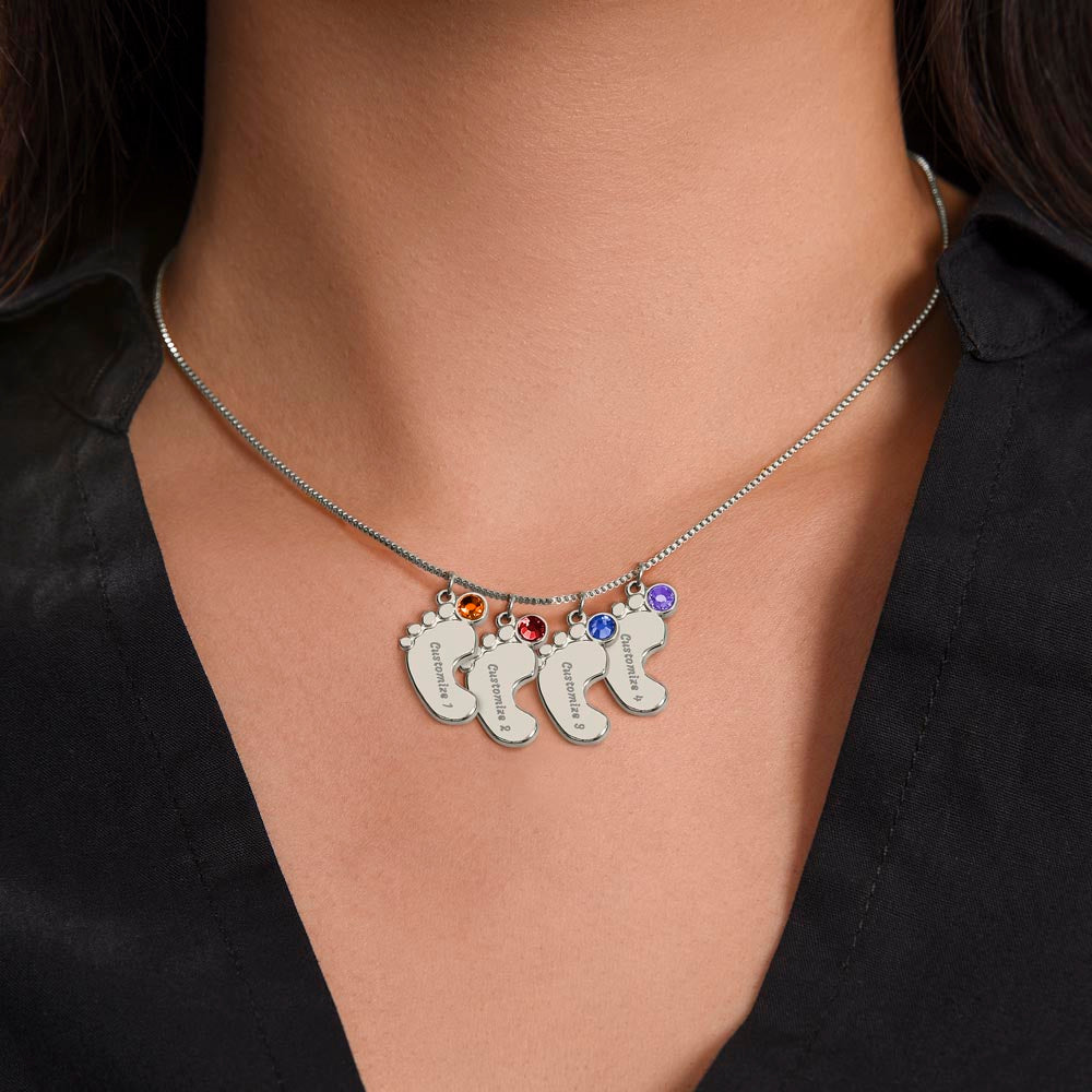 Engraved Baby Feet Necklace with Birthstone for Her: Wife, Future Wife / Fiancee, Soulmate, Girlfiend ... - Mother's Day Gift