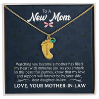 Engraved Baby Feet Necklace with Birthstone for Daughter-In-Law from Mother-In-Law - Mother's Day Gift