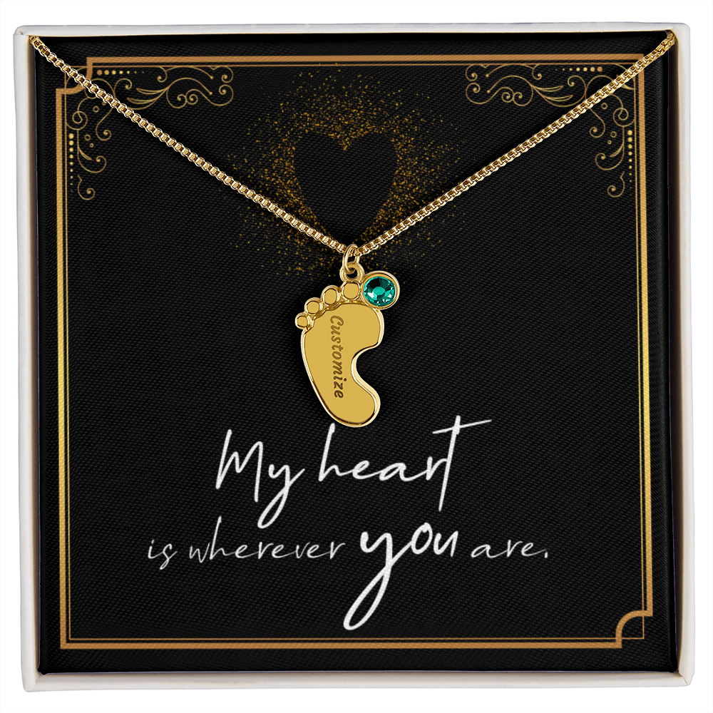 Engraved Baby Feet Necklace with Birthstone for Her: Wife, Future Wife / Fiancee, Soulmate, Girlfiend ... - Mother's Day Gift