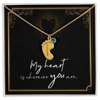 Engraved Baby Feet Necklace with Birthstone for Her: Wife, Future Wife / Fiancee, Soulmate, Girlfiend ... - Mother's Day Gift