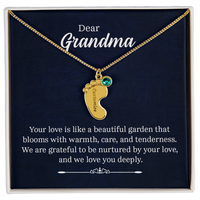Engraved Baby Feet Necklace with Birthstone for Grandma - Mother's Day Gift