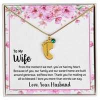 Engraved Baby Feet Necklace with Birthstone for Wife from Husband - Mother's Day Gift