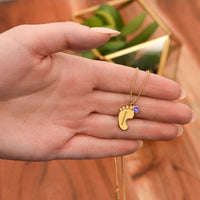 Engraved Baby Feet Necklace with Birthstone for Grandma - Mother's Day Gift