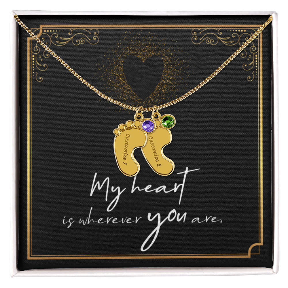 Engraved Baby Feet Necklace with Birthstone for Her: Wife, Future Wife / Fiancee, Soulmate, Girlfiend ... - Mother's Day Gift