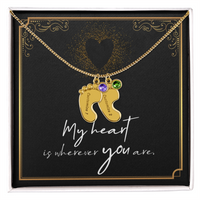 Engraved Baby Feet Necklace with Birthstone for Her: Wife, Future Wife / Fiancee, Soulmate, Girlfiend ... - Mother's Day Gift