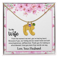 Engraved Baby Feet Necklace with Birthstone for Wife from Husband - Mother's Day Gift