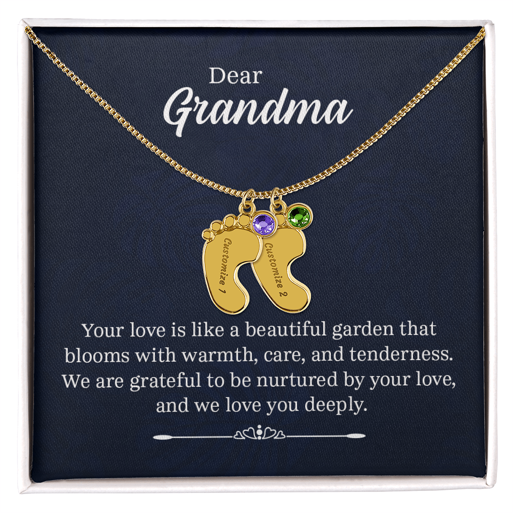 Engraved Baby Feet Necklace with Birthstone for Grandma - Mother's Day Gift