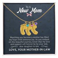Engraved Baby Feet Necklace with Birthstone for Daughter-In-Law from Mother-In-Law - Mother's Day Gift