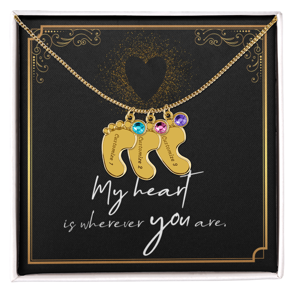 Engraved Baby Feet Necklace with Birthstone for Her: Wife, Future Wife / Fiancee, Soulmate, Girlfiend ... - Mother's Day Gift