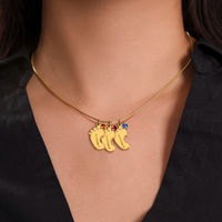 Engraved Baby Feet Necklace with Birthstone for Grandma - Mother's Day Gift