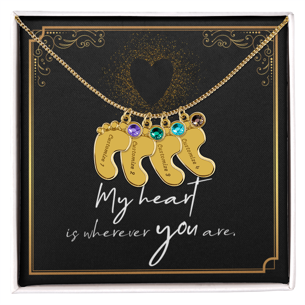 Engraved Baby Feet Necklace with Birthstone for Her: Wife, Future Wife / Fiancee, Soulmate, Girlfiend ... - Mother's Day Gift