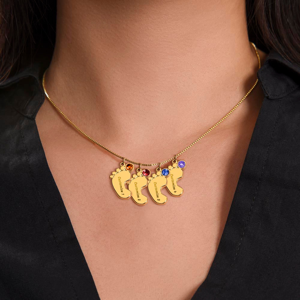 Engraved Baby Feet Necklace with Birthstone for Her: Wife, Future Wife / Fiancee, Soulmate, Girlfiend ... - Mother's Day Gift