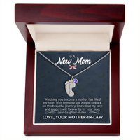 Engraved Baby Feet Necklace with Birthstone for Daughter-In-Law from Mother-In-Law - Mother's Day Gift