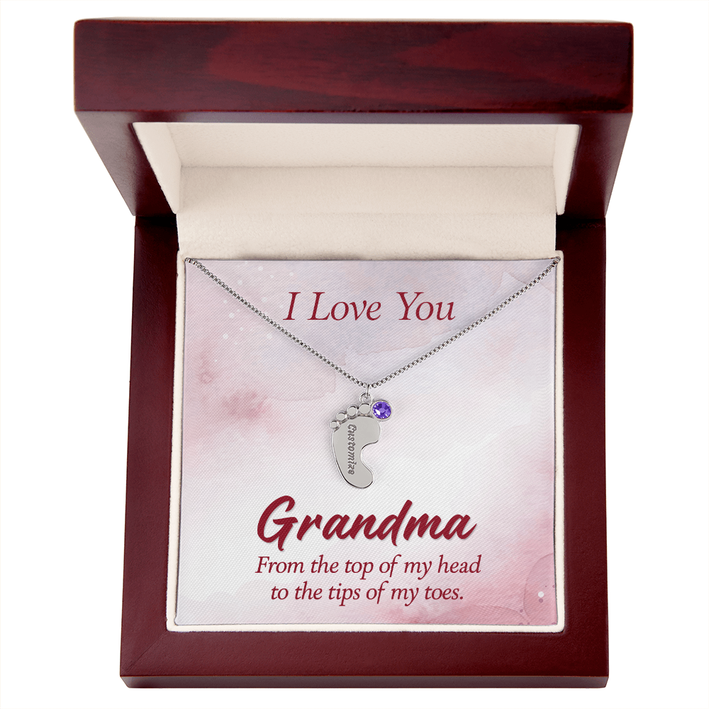 Engraved Baby Feet Necklace with Birthstone for Grandma - Mother's Day Gift