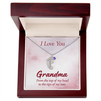 Engraved Baby Feet Necklace with Birthstone for Grandma - Mother's Day Gift