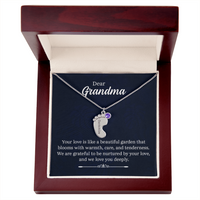 Engraved Baby Feet Necklace with Birthstone for Grandma - Mother's Day Gift