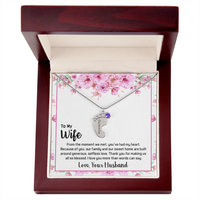 Engraved Baby Feet Necklace with Birthstone for Wife from Husband - Mother's Day Gift