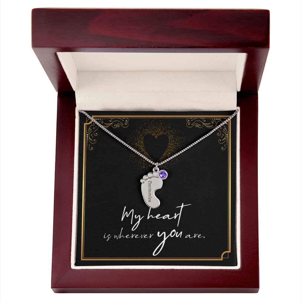 Engraved Baby Feet Necklace with Birthstone for Her: Wife, Future Wife / Fiancee, Soulmate, Girlfiend ... - Mother's Day Gift